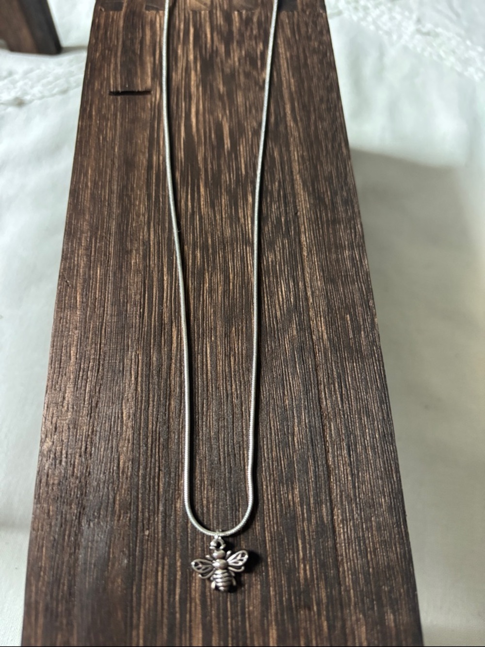 Handcrafted Bee Pendant Necklace in Silver - Women Jewelry